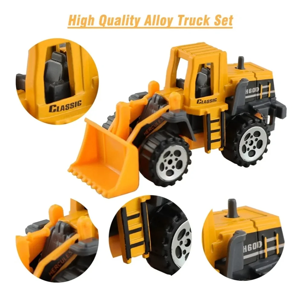6 Pcs Mini Die Cast Car Set 1/64 Scale Alloy Construction Trucks - NIB